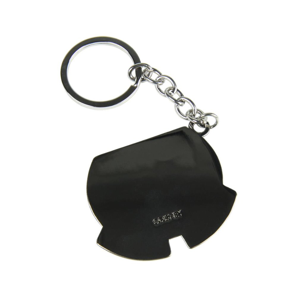 Llavero negro de Batman. Símbolo de Batman, cadena plateada y un llavero plateado.