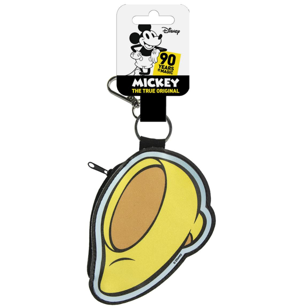 Monedero con forma de cabeza de Mickey Mouse con llavero, amarillo y negro.