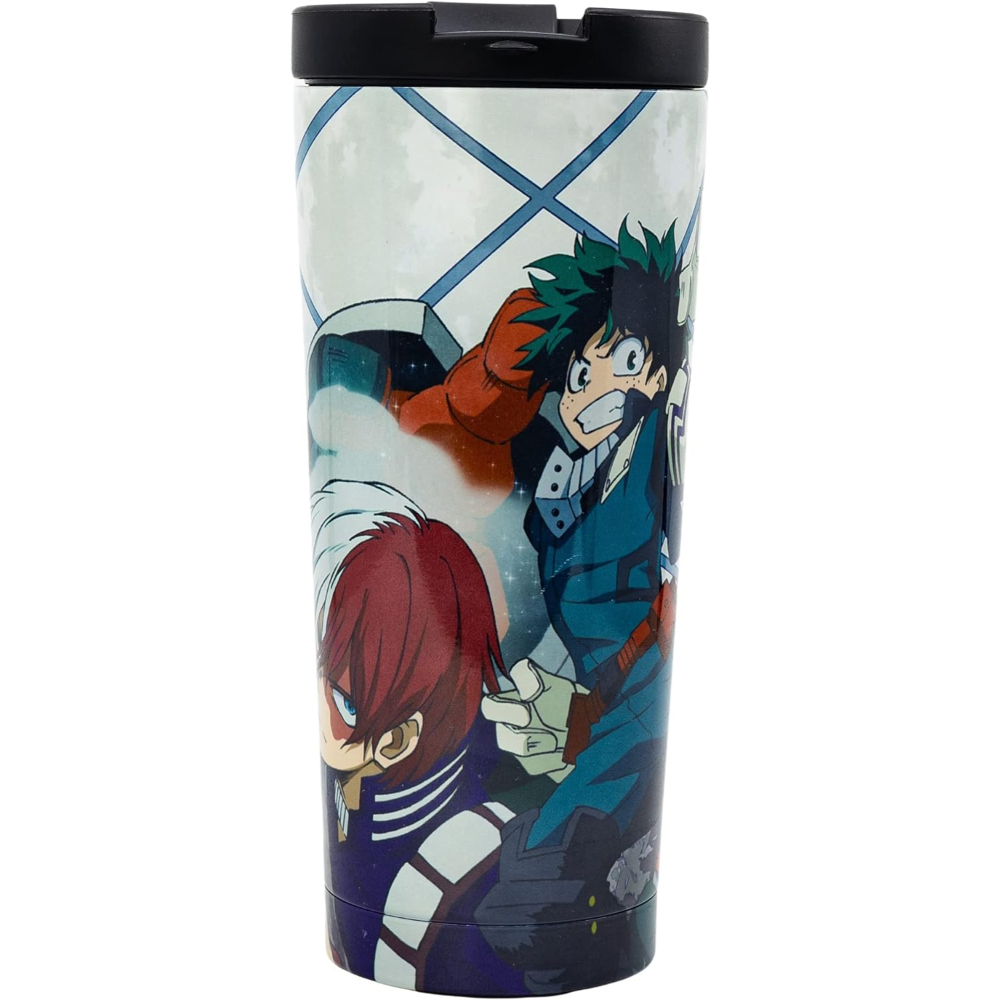 Un termo de viaje con personajes de My Hero Academia.