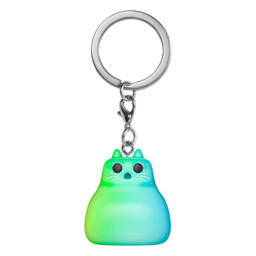 Llavero de gato que cambia de color con un anillo, gradiente verde a azul.