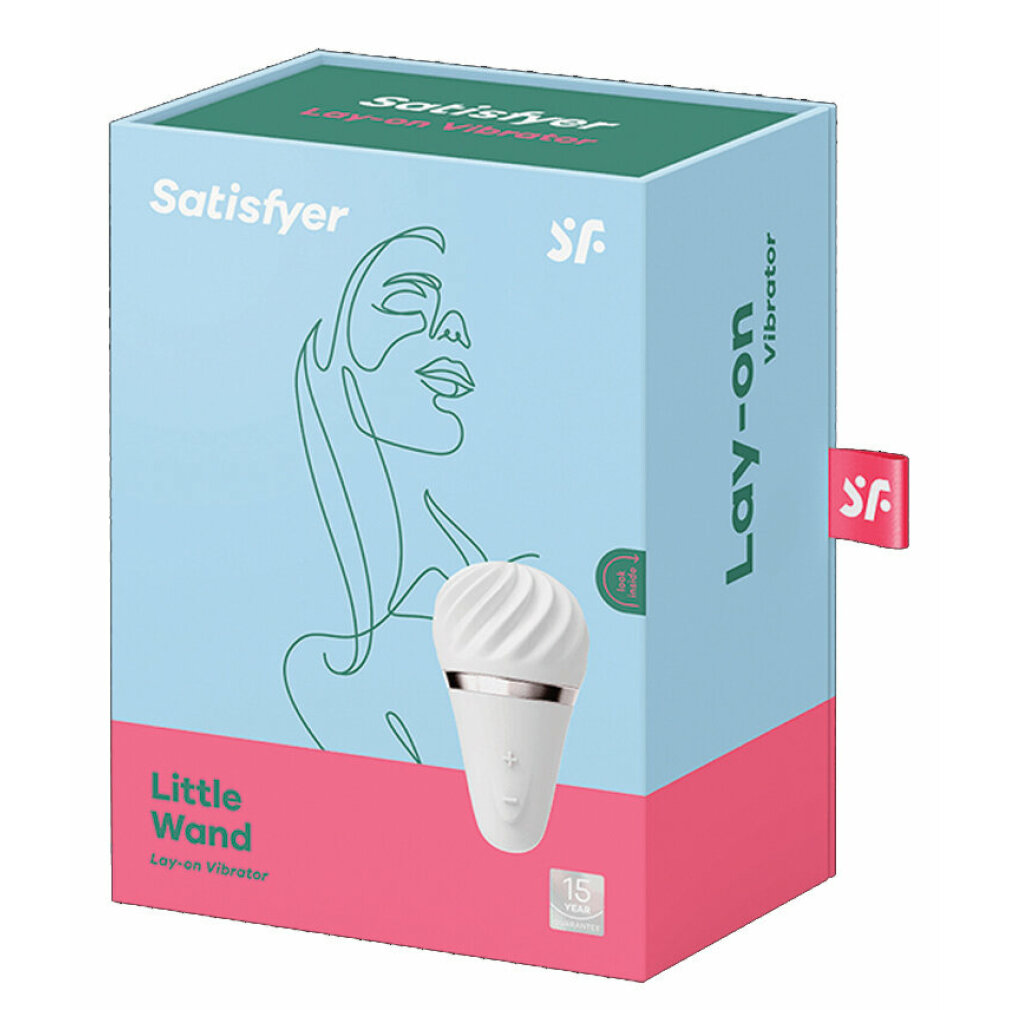 Pudełko wibratora Satisfyer Lay-on z rysunkiem kobiety.
