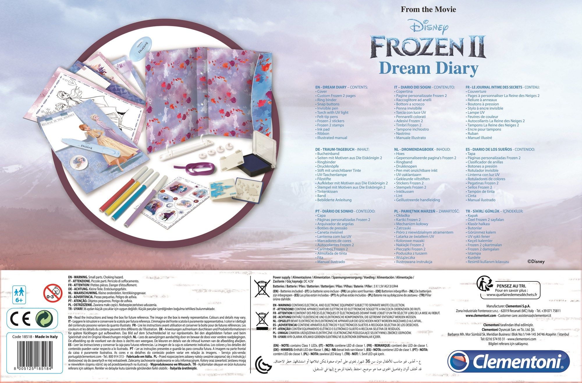 Schachtel mit einem Frozen II Dream Diary Set, einschließlich Buntstiften und Aufklebern.