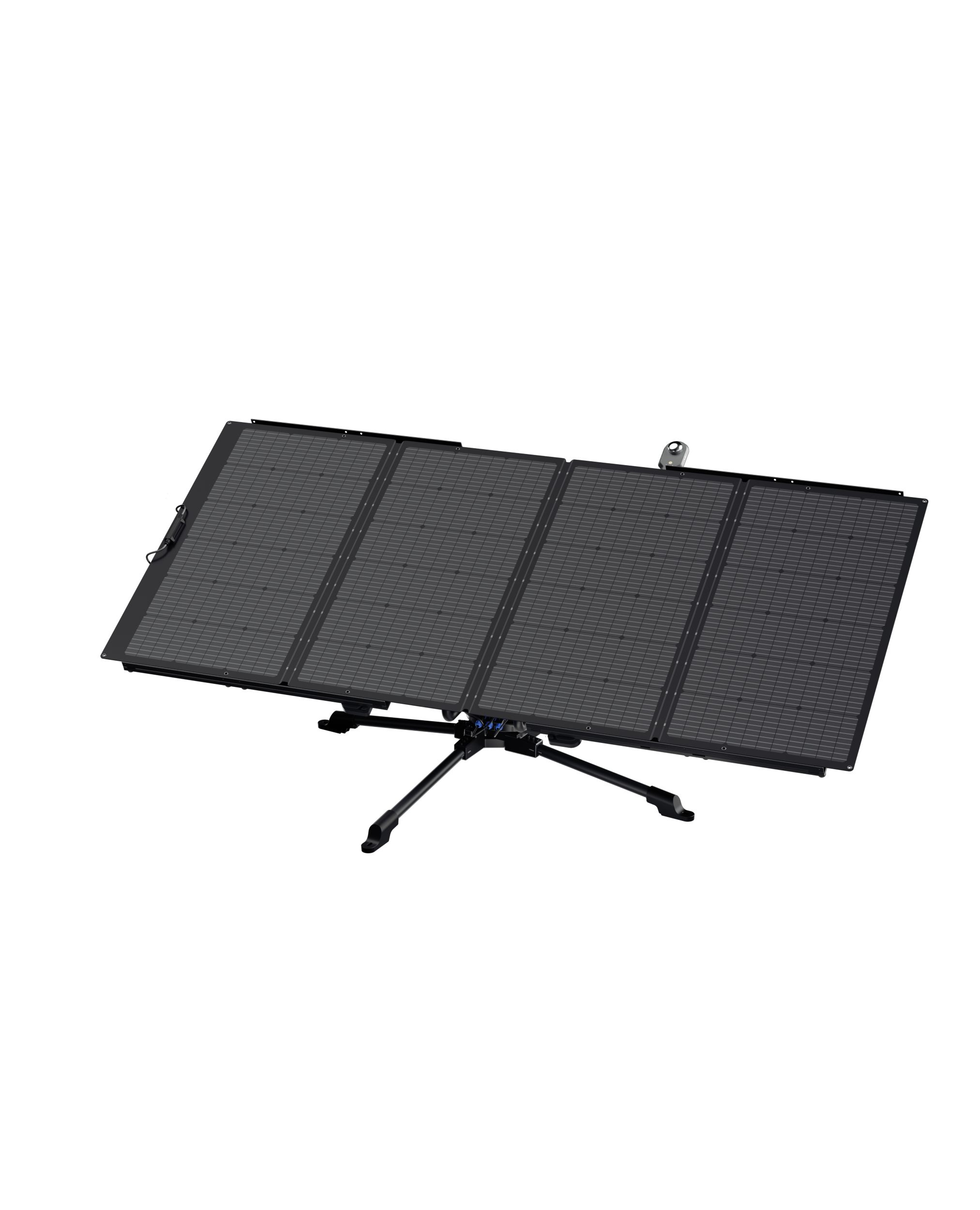 Zonnepanelen op een statief, grijze panelen, witte achtergrond.