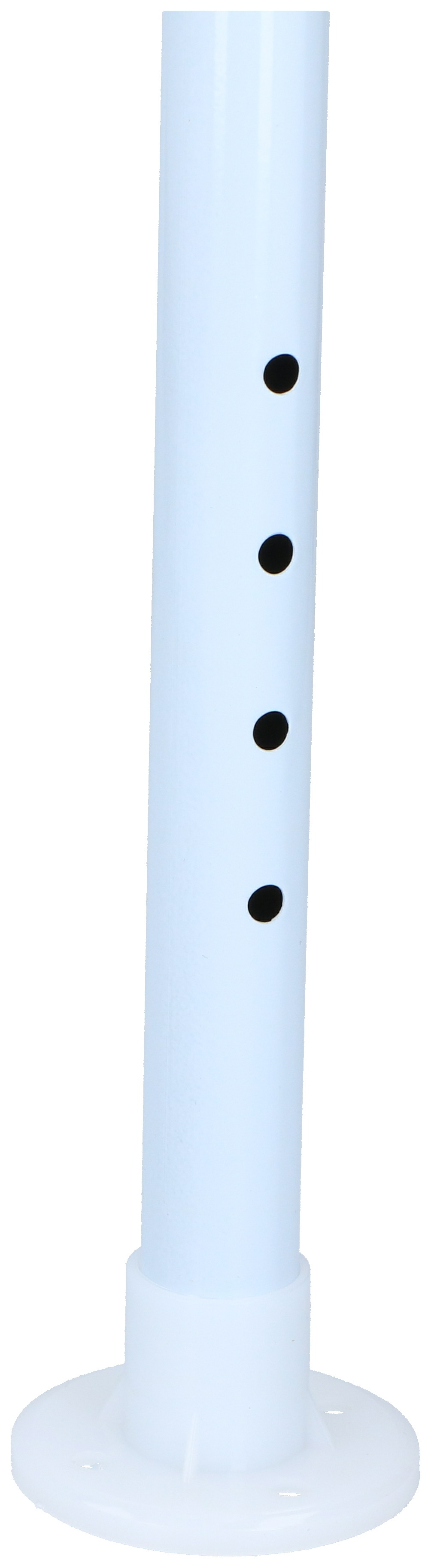 A white pole with four black holes on it, in the middle.