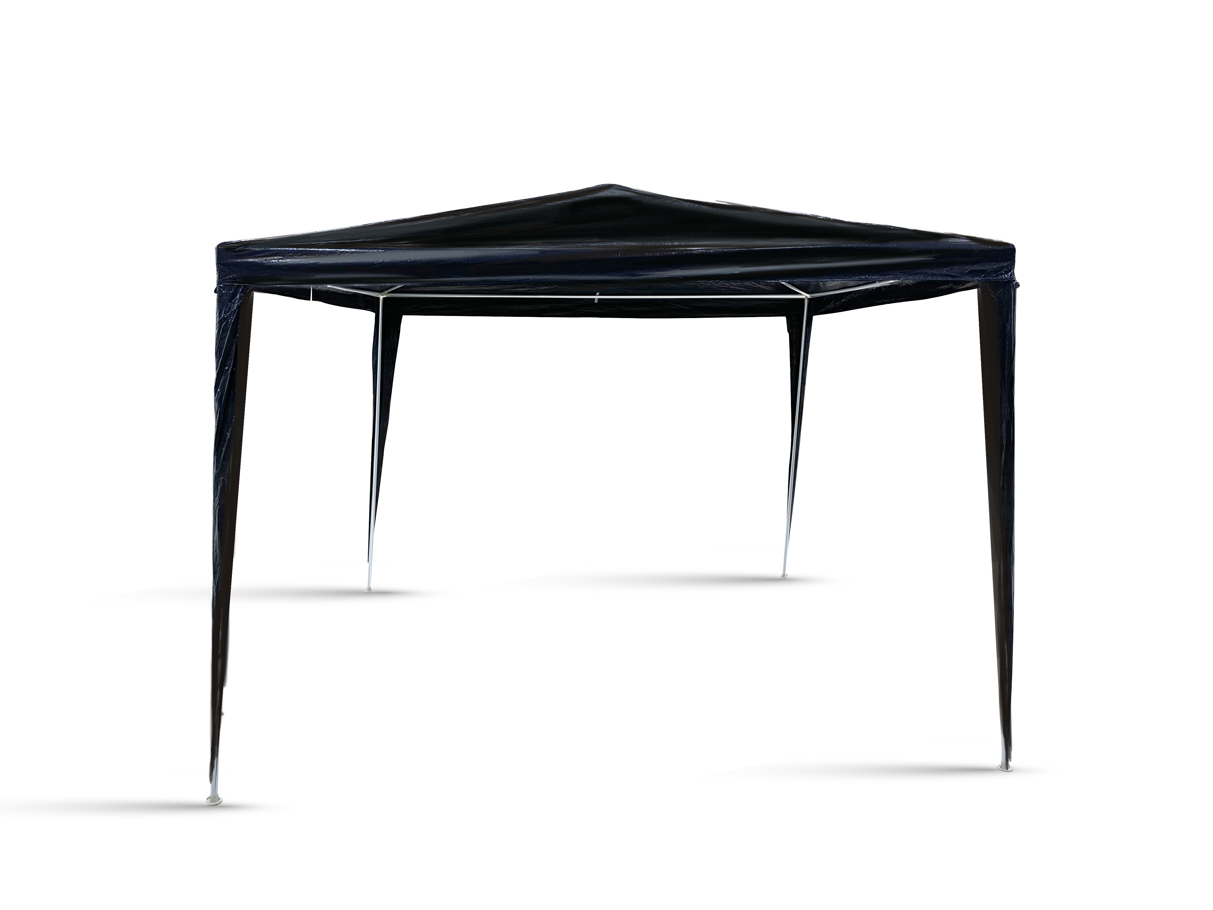 A black gazebo tent with a white frame, set against a white background.