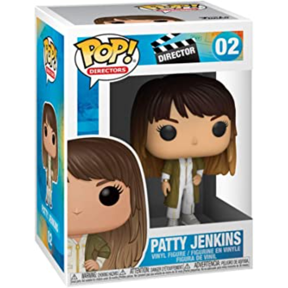 Pop! Directors Patty Jenkins Figur in einer Box, mit grüner Jacke und weißem Oberteil.