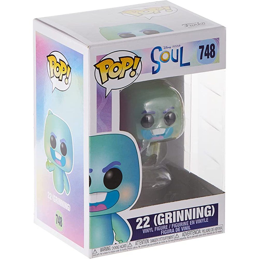 Figurka Funko Pop Soul w pudełku. Figurka jest zielona, z uśmiechniętą twarzą.