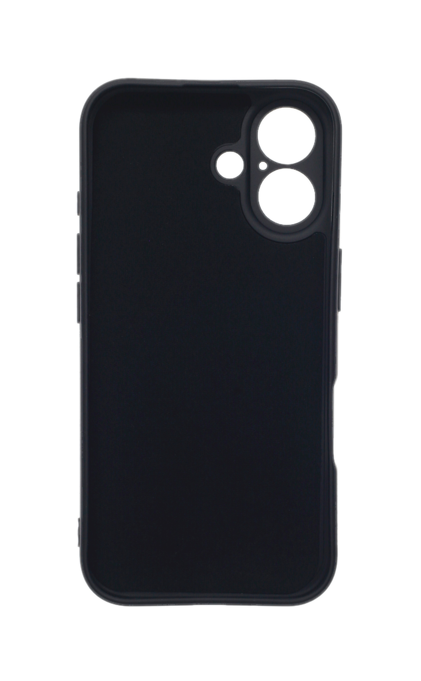 Eine schwarze Handyhülle mit einfachem Design. Die Hülle hat ein mattes Finish und ist von hinten zu sehen.