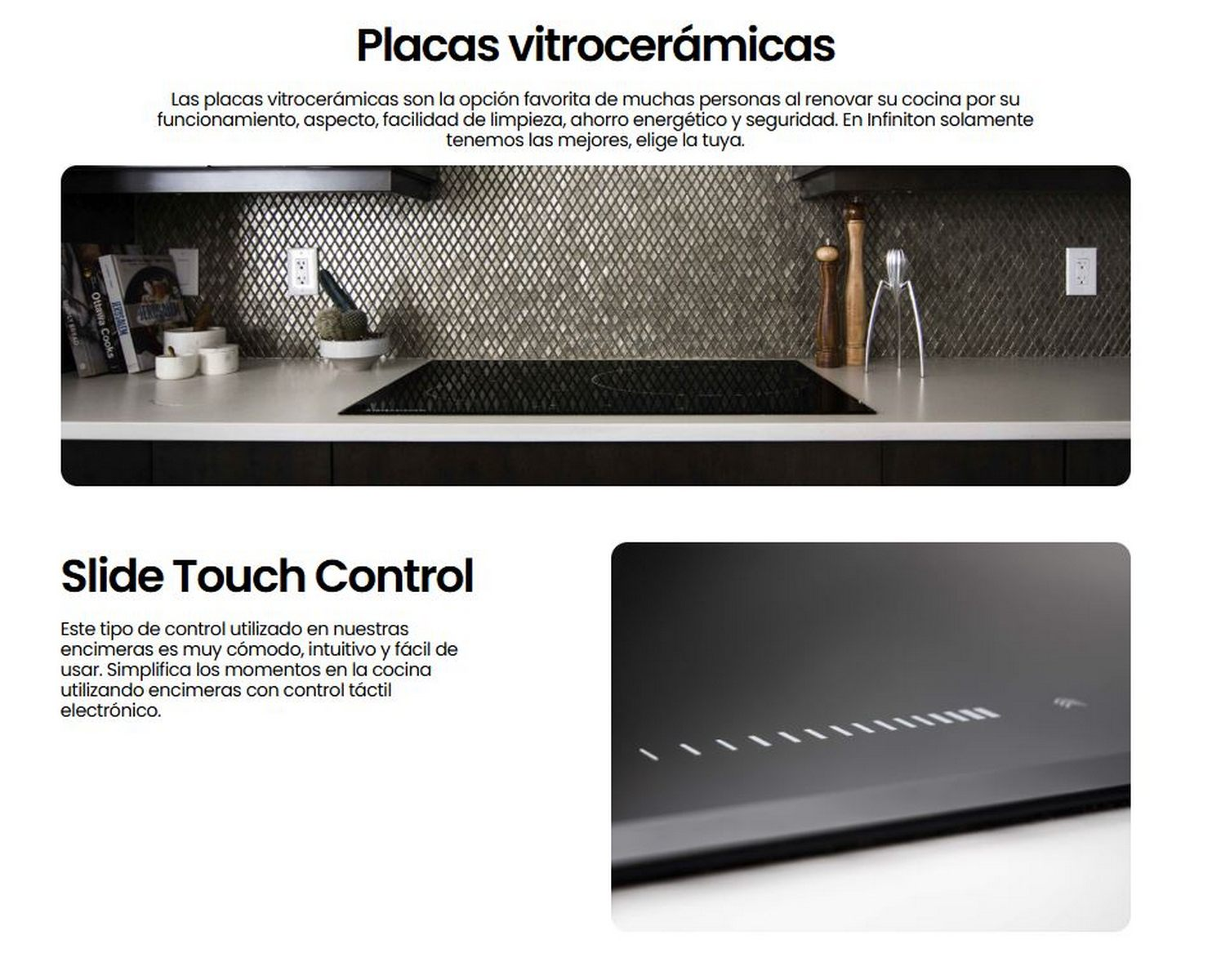 Toma interior de cocina, con una placa de inducción y texto.