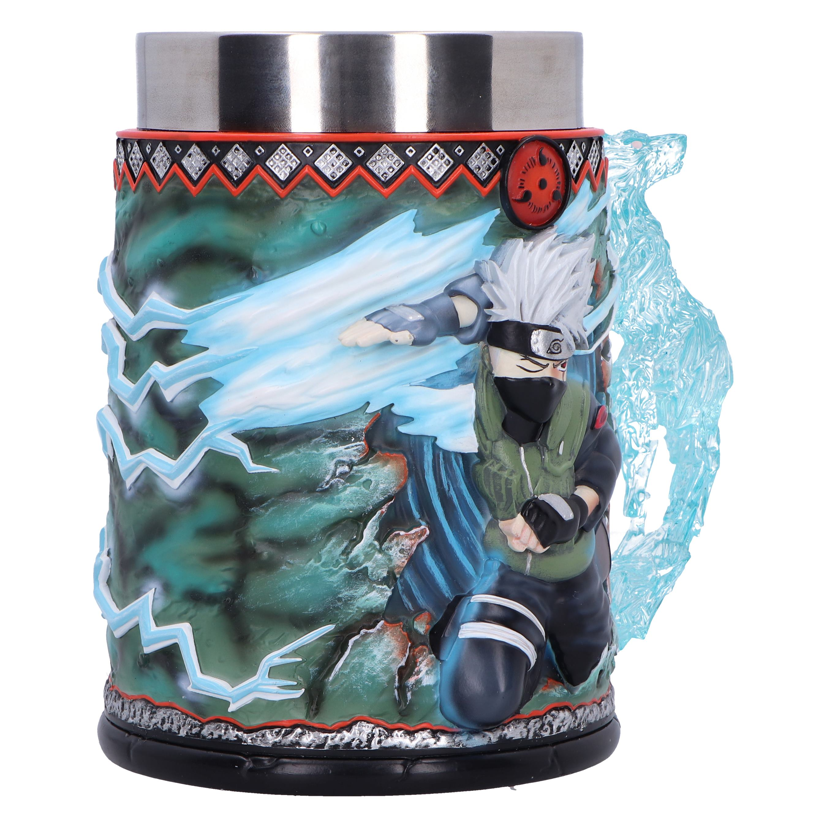Naruto themed mug with a character design, and a blue water effect on the side.