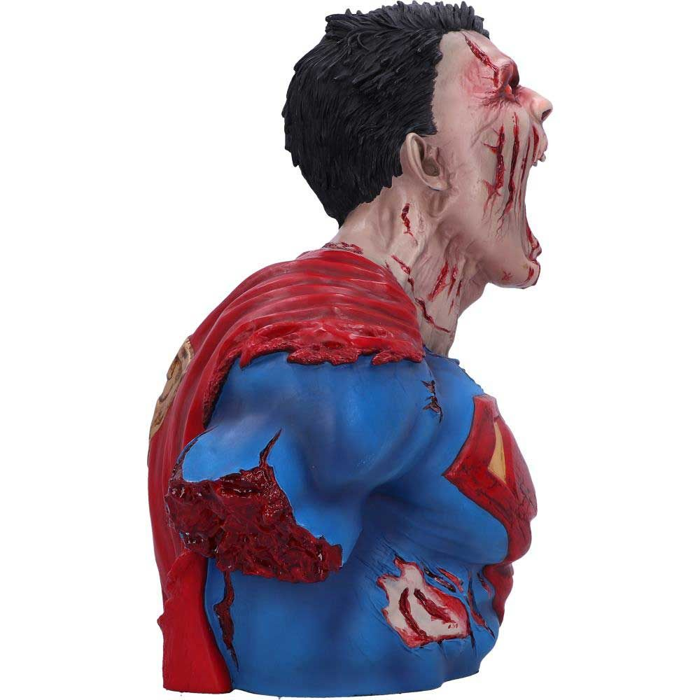 Zombie Superman buste met gescheurd kostuum en bloederige wonden. Zijaanzicht.