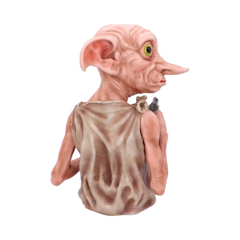 Dobby-Figur, Seitenansicht, große Ohren und lange Nase. Beige mit kleiner Tasche. Aus der Harry-Potter-Serie.