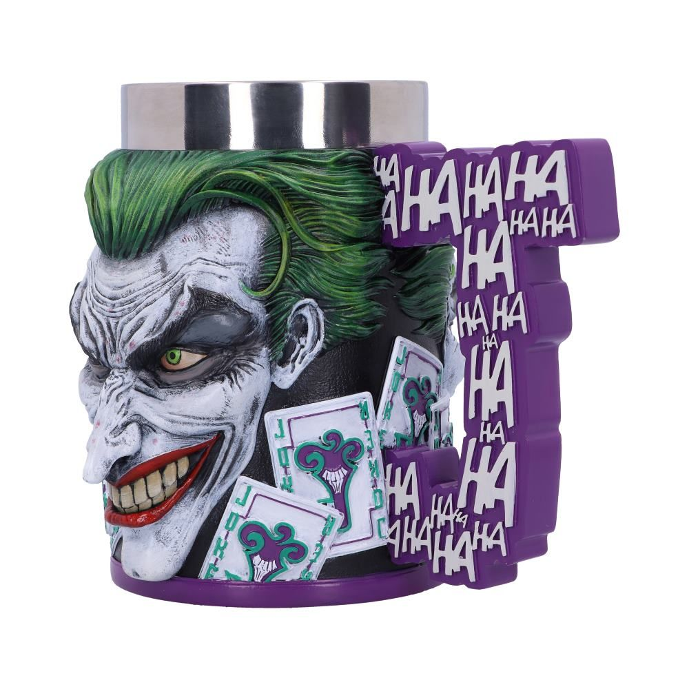 De Joker mok met groen haar, speelkaarten en een paars handvat met HA.