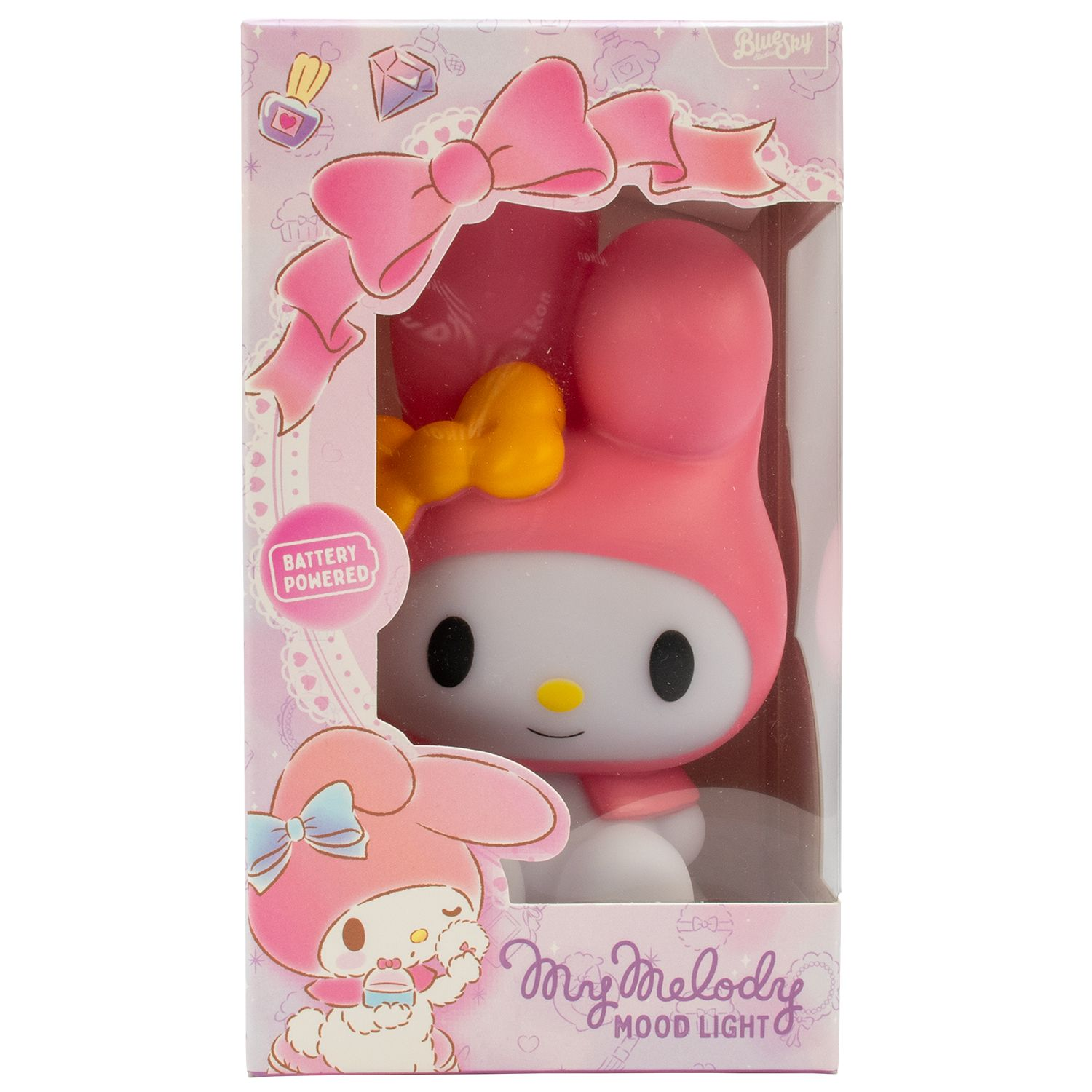 My Melody sfeerverlichting in een roze doos. Witte achtergrond.