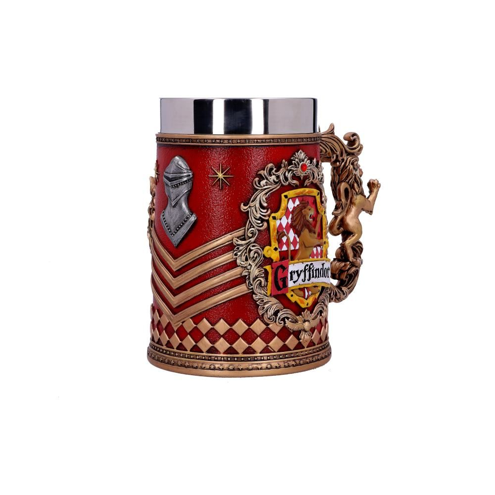Gryffindor mok met gouden details, rood en een leeuwenontwerp.