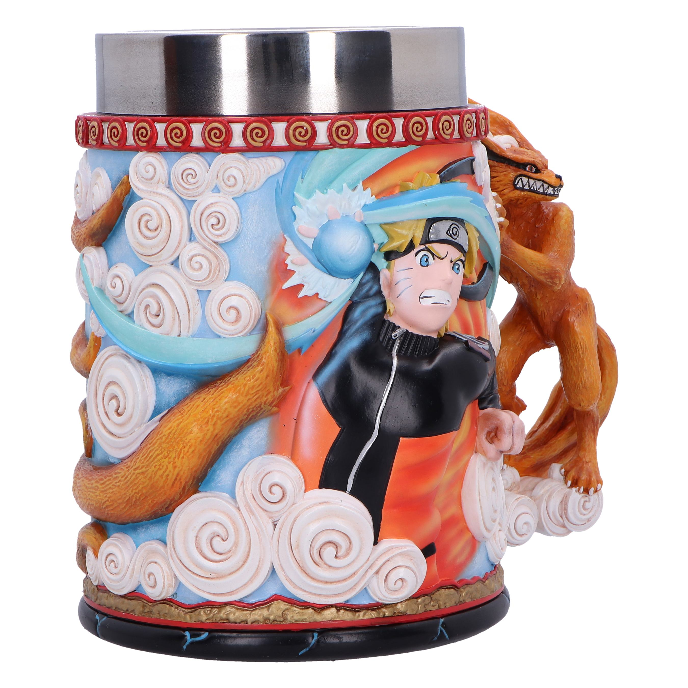 Mok met Naruto, Kurama en andere anime-personages. Kleurrijk, gedetailleerd ontwerp.