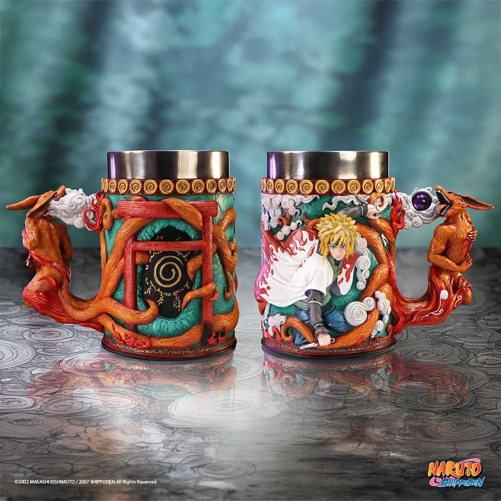 Two Naruto-themed mugs with detailed anime art. Dark background.