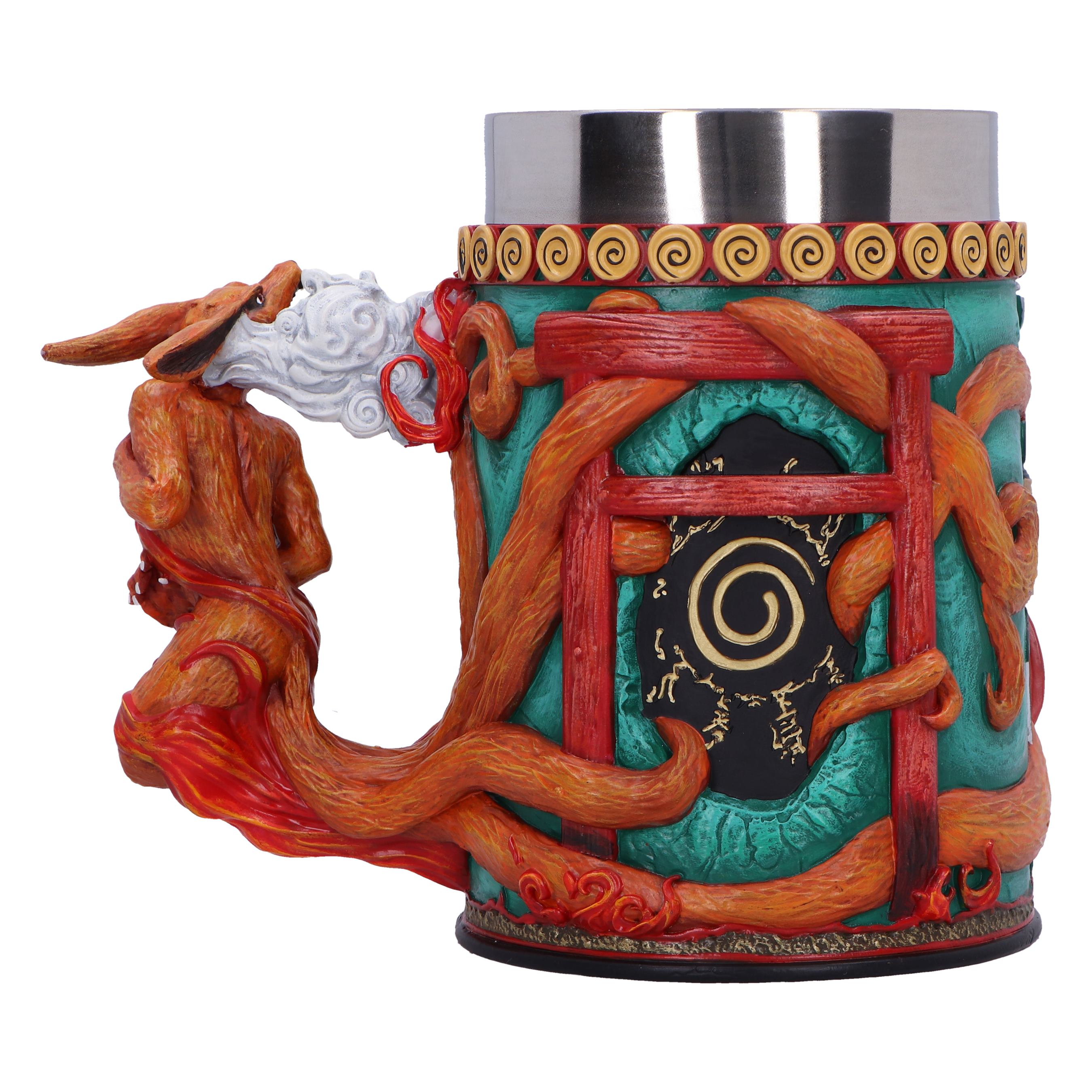 Anime-style mug with a detailed design featuring a figure and Japanese symbols.