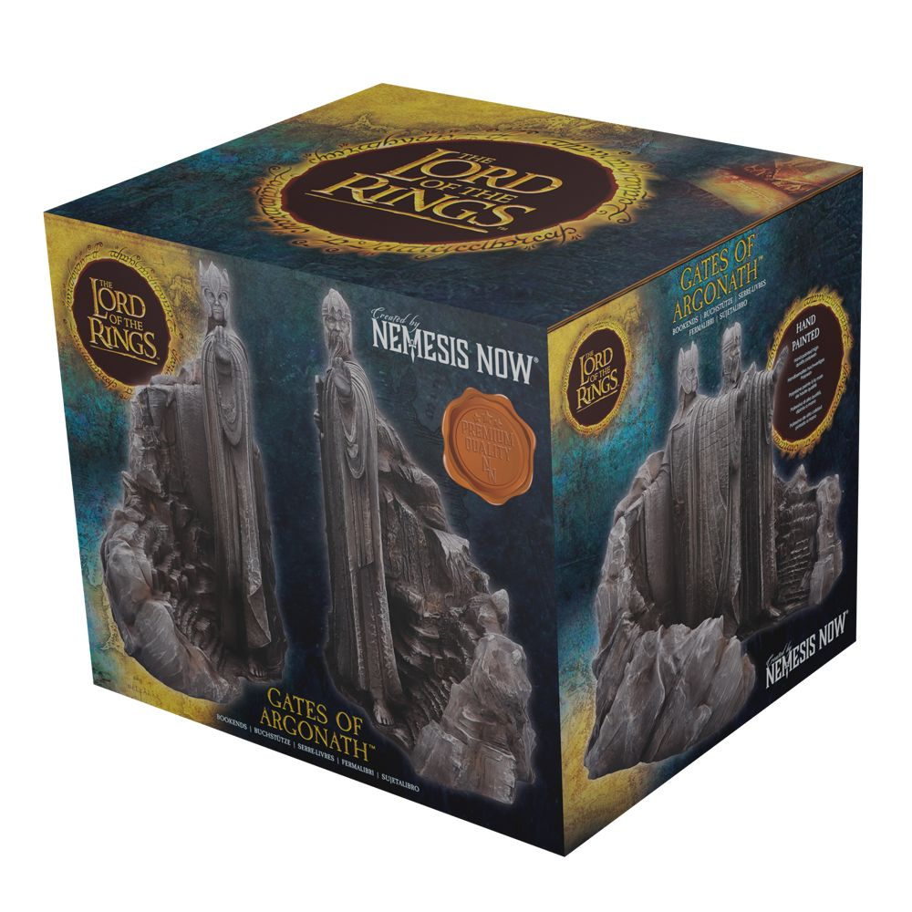 Een Lord of the Rings boekensteun doos, met de Poorten van Argonath, met afbeeldingen op de doos.