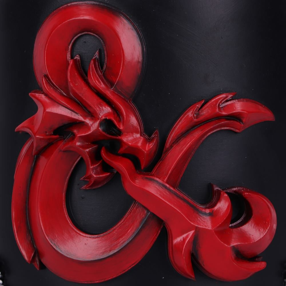 A red dragon and & symbol on a black surface. The dragon is detailed. The background is black.