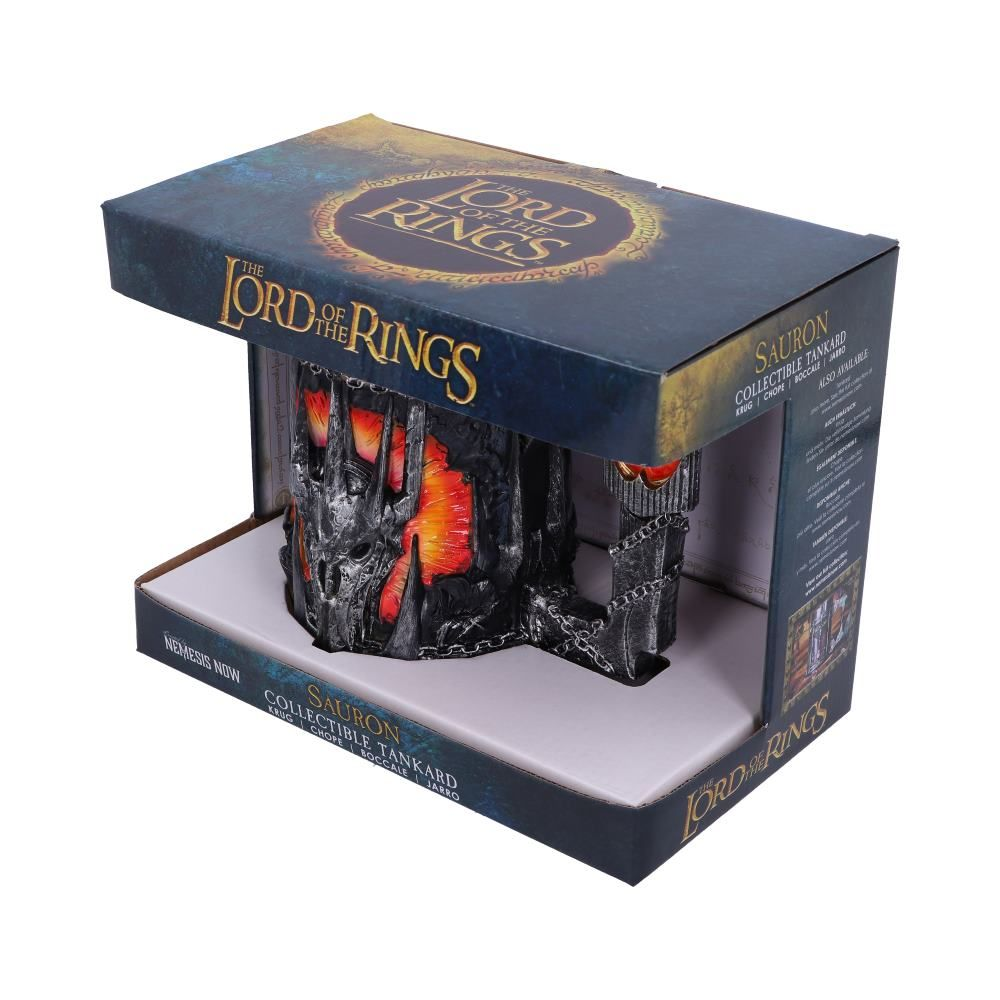 Sauron verzamelkruikdoos. De doos heeft een zwarte en oranje kruik erin. The Lord of the Rings thema.