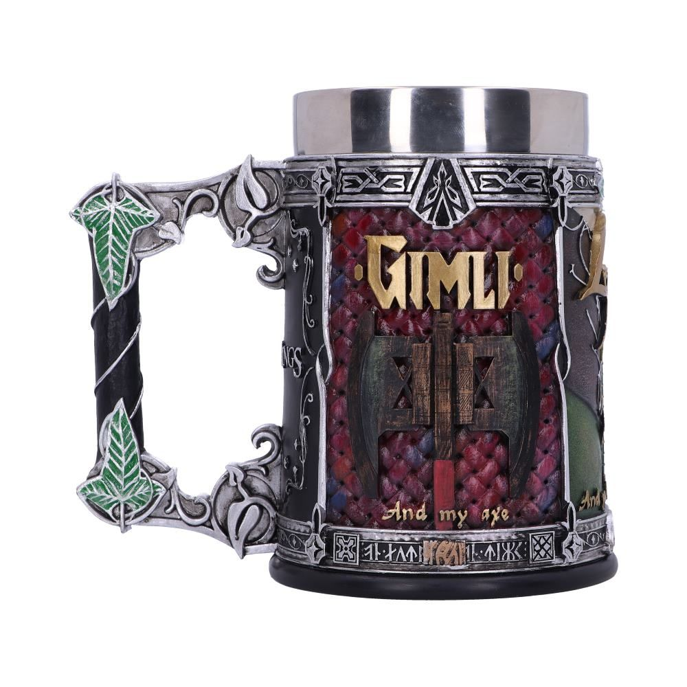 Gimli mok met bijldesign. Lord of the Rings thema. Donkere kleuren, sierlijke handgreep en een metalen rand.