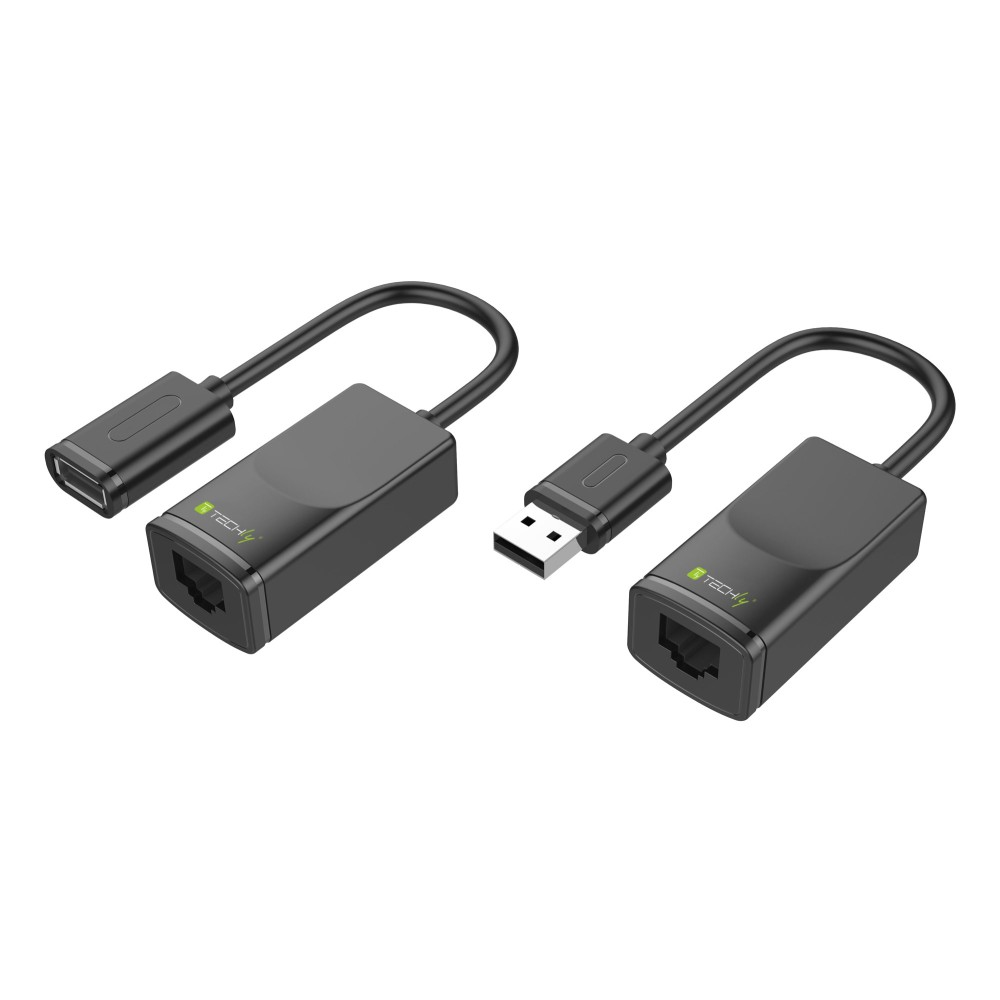 Due adattatori da USB a Ethernet neri, ciascuno con una porta USB e una Ethernet.