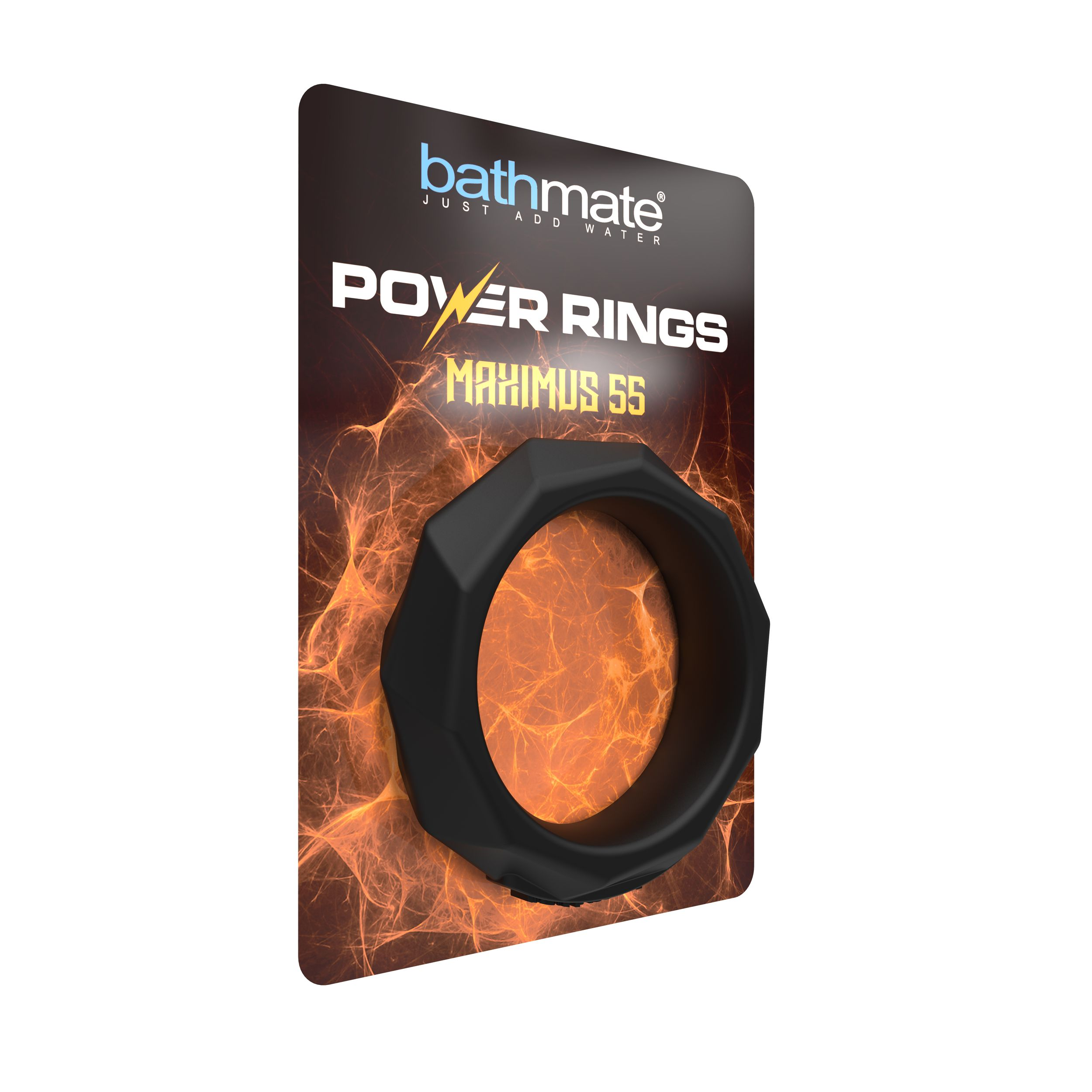 Ein schwarzer Ring auf einer Produktkarte mit dem Text 'POWER RINGS' und 'MAXIMUS S5' auf weißem Hintergrund.