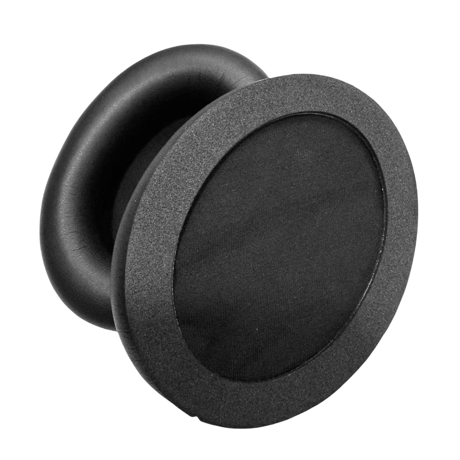 Para czarnych nauszników do słuchawek nausznych. Materiał piankowy, okrągły kształt.