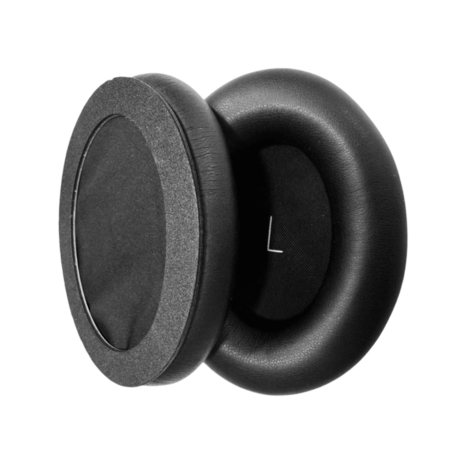 Dwie czarne nausznice na białym tle. Jedna jest na drugiej.