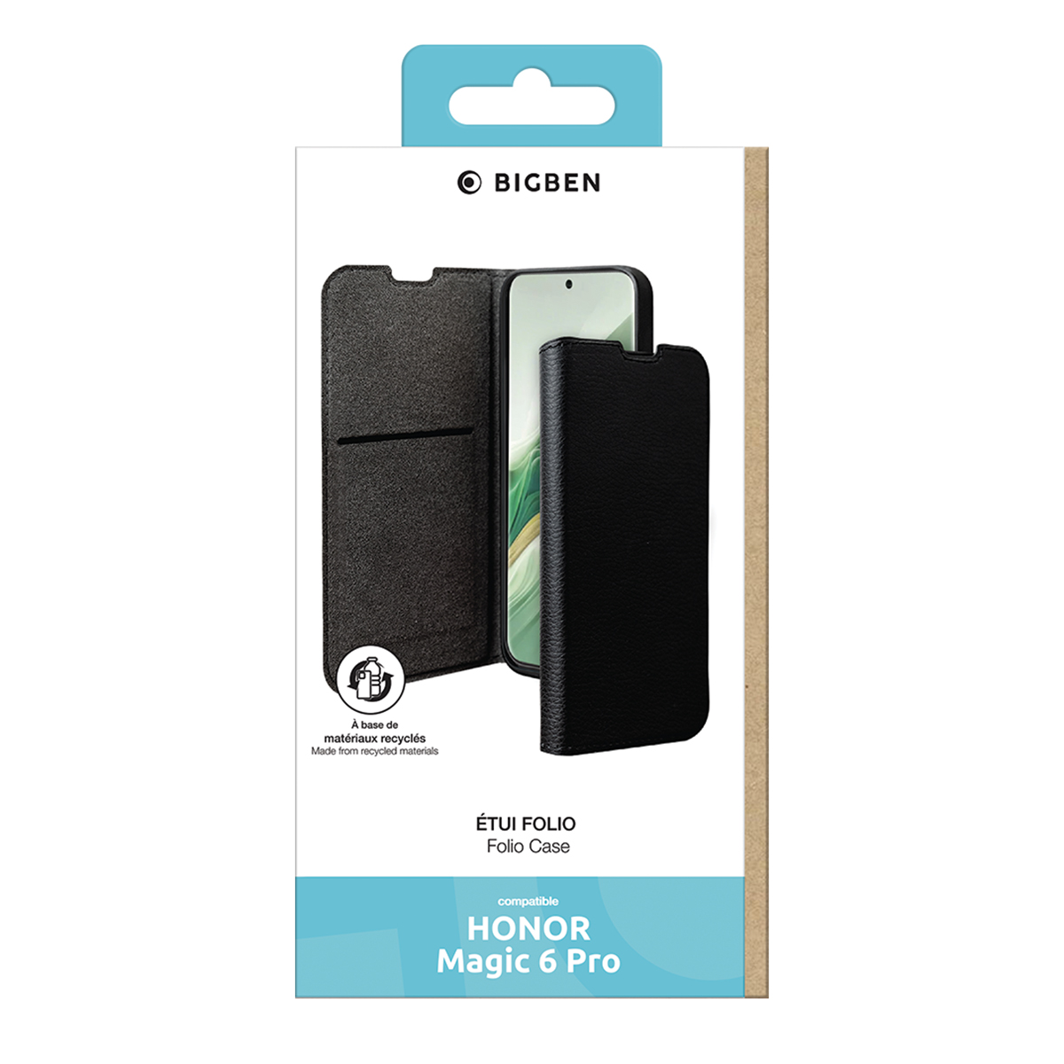 Custodia per telefono nera con confezione, compatibile con Honor Magic 6 Pro, marchio Bigben.