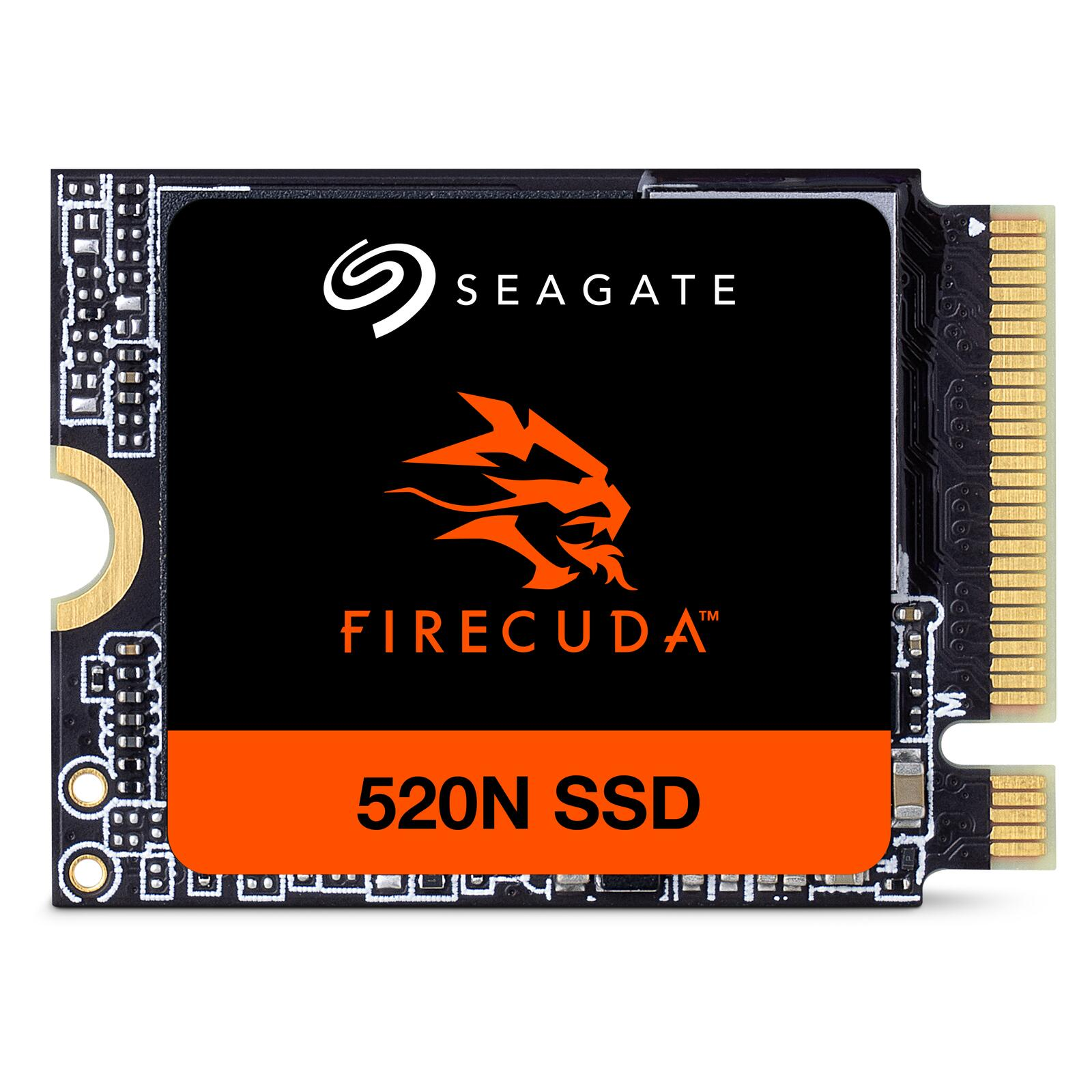 Dysk SSD Seagate Firecuda 520N na białym tle. Schemat kolorów pomarańczowy i czarny.
