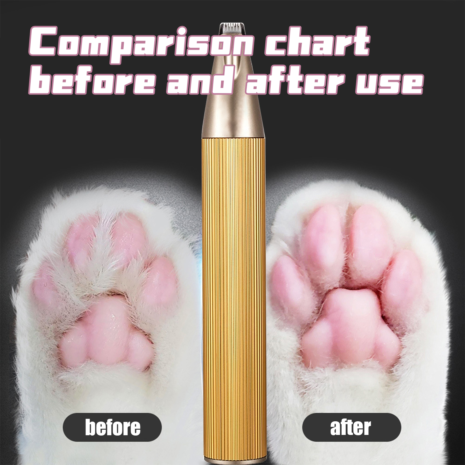 Tabela porównawcza łap zwierzęcia przed i po użyciu narzędzia do pielęgnacji.