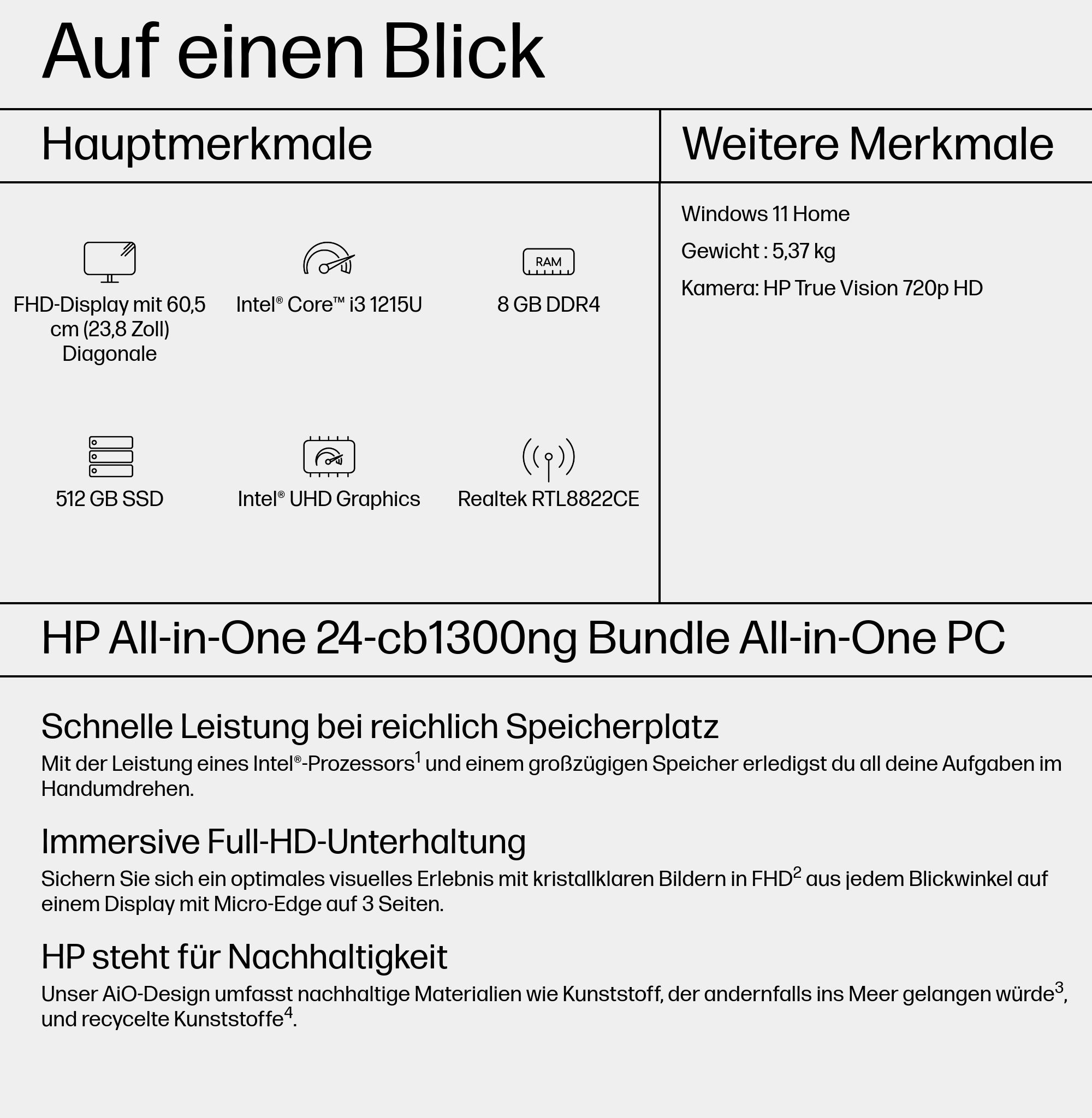 Eine Produktbeschreibung wird angezeigt. Sie enthält die Hauptmerkmale und weitere Merkmale.