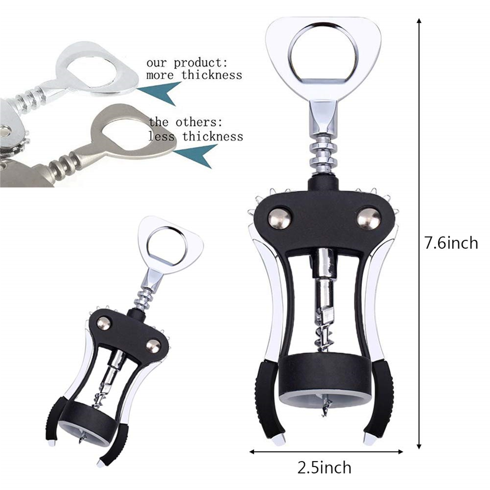 Ein zweiteiliger Korkenzieher, das Produkt hat ein dickeres Design im Vergleich zum anderen.