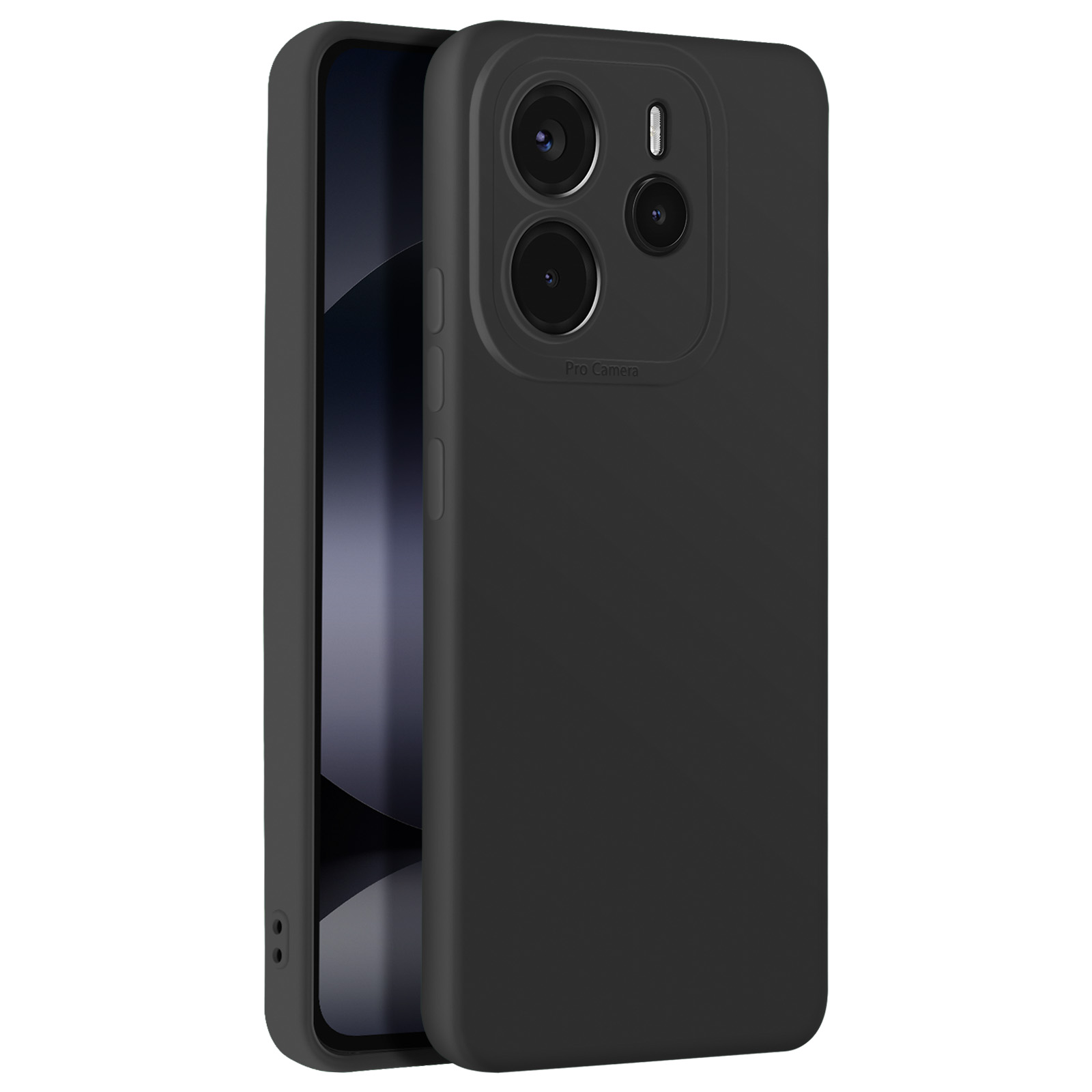 Custodia nera per telefono con tre obiettivi della fotocamera e un ritaglio per il flash.