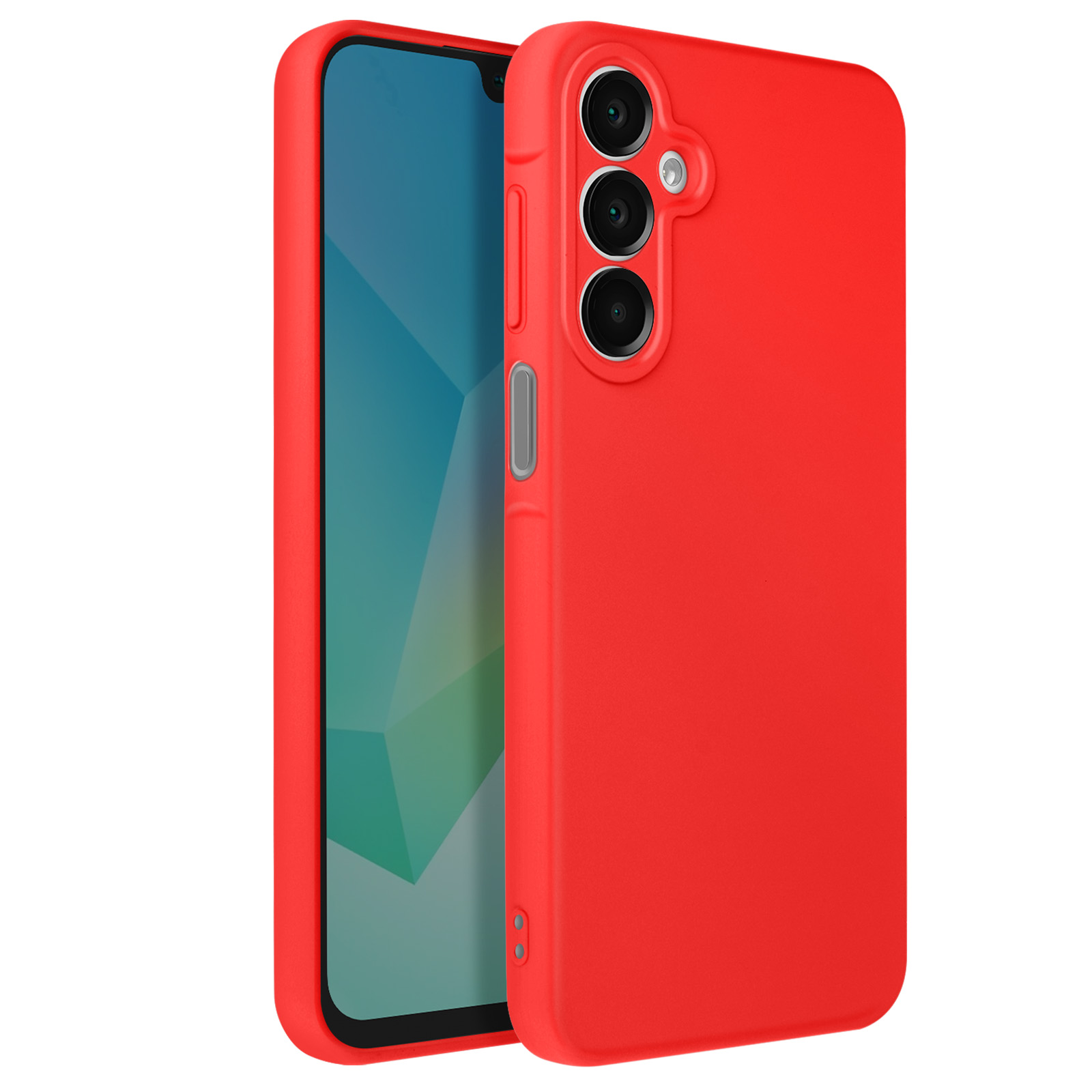 Custodia rossa per telefono con sporgenze per fotocamera e una seconda custodia accanto.