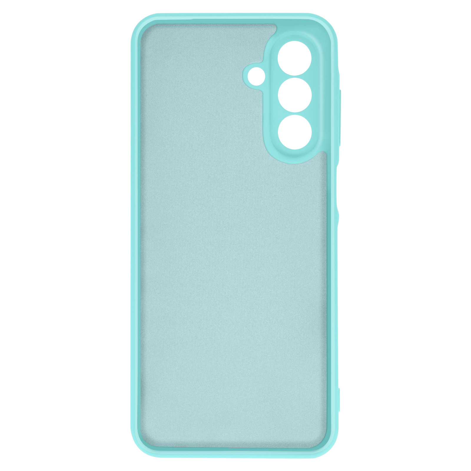 Una custodia per telefono azzurra con tre fori per la fotocamera e una cornice blu.