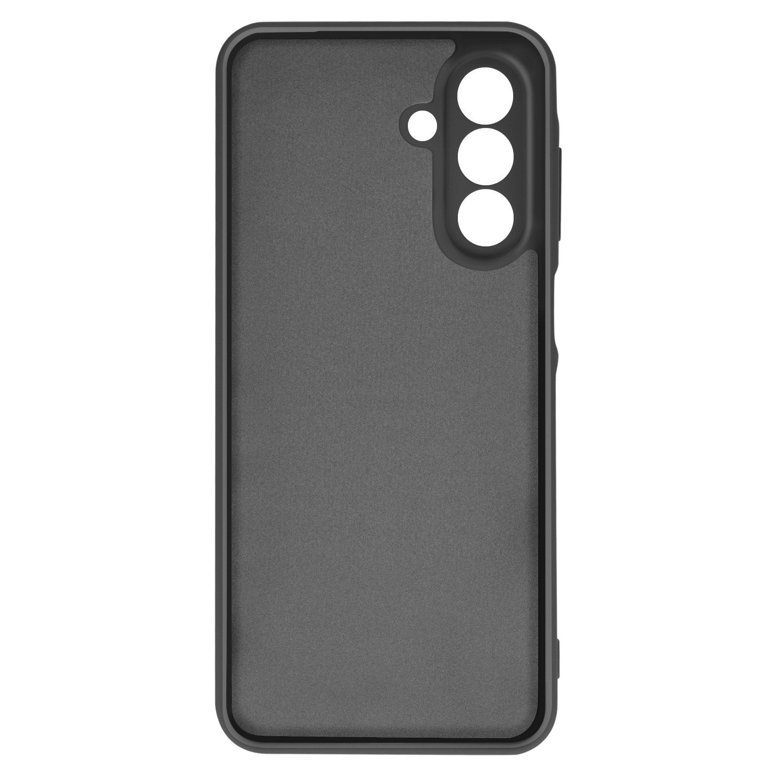 Custodia nera per telefono con aperture per fotocamera e pulsanti.