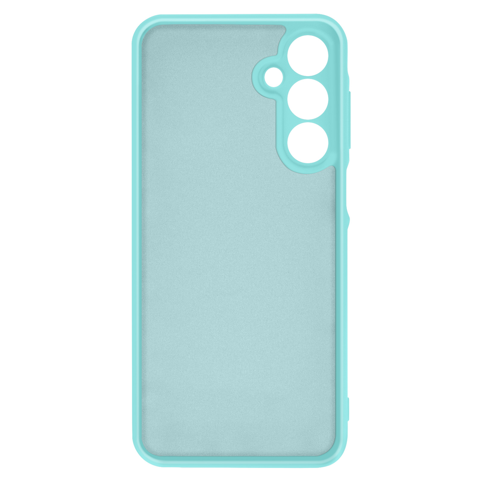 Una custodia per telefono azzurra con tre fori per la fotocamera.