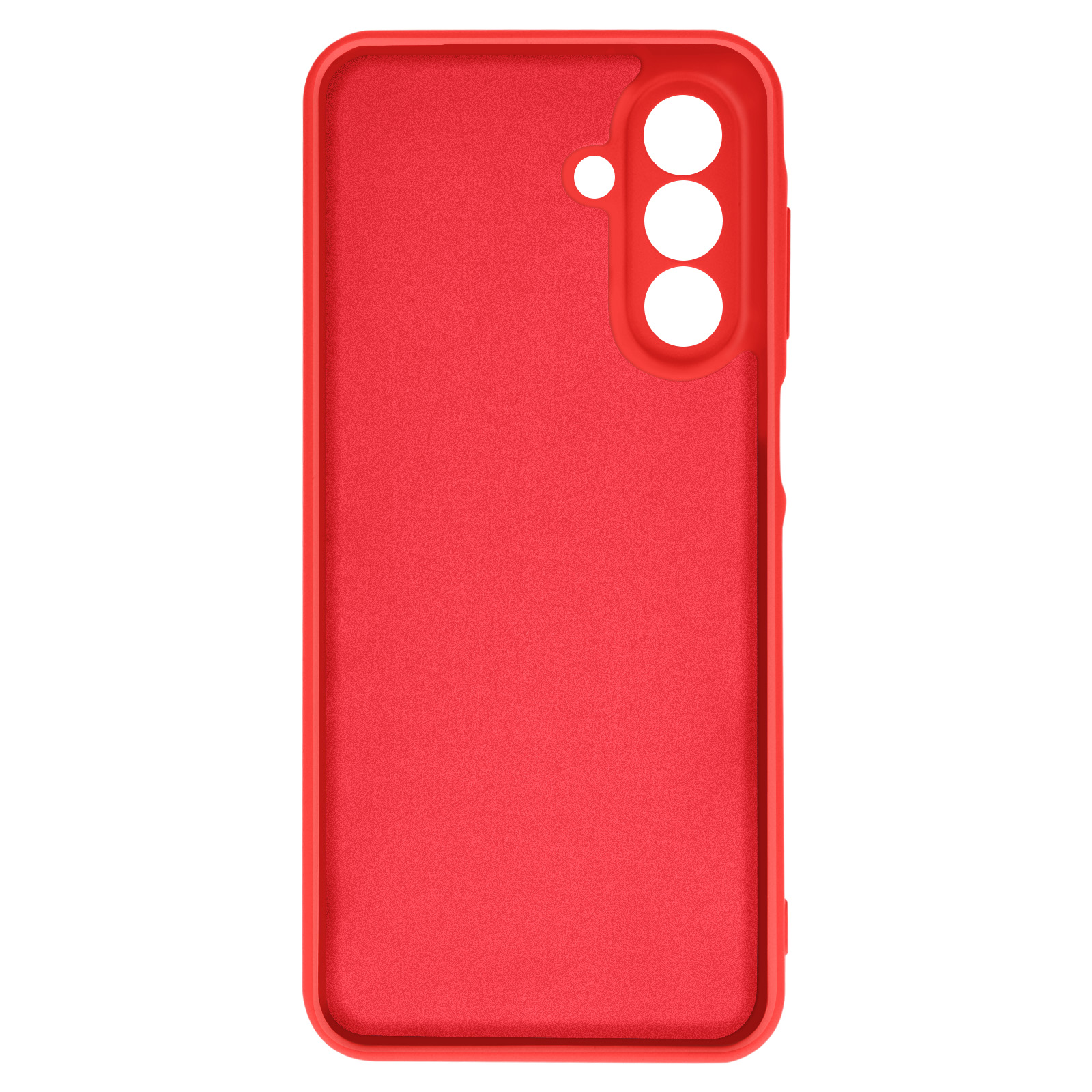 Custodia rossa per telefono con tre fori per fotocamera.
