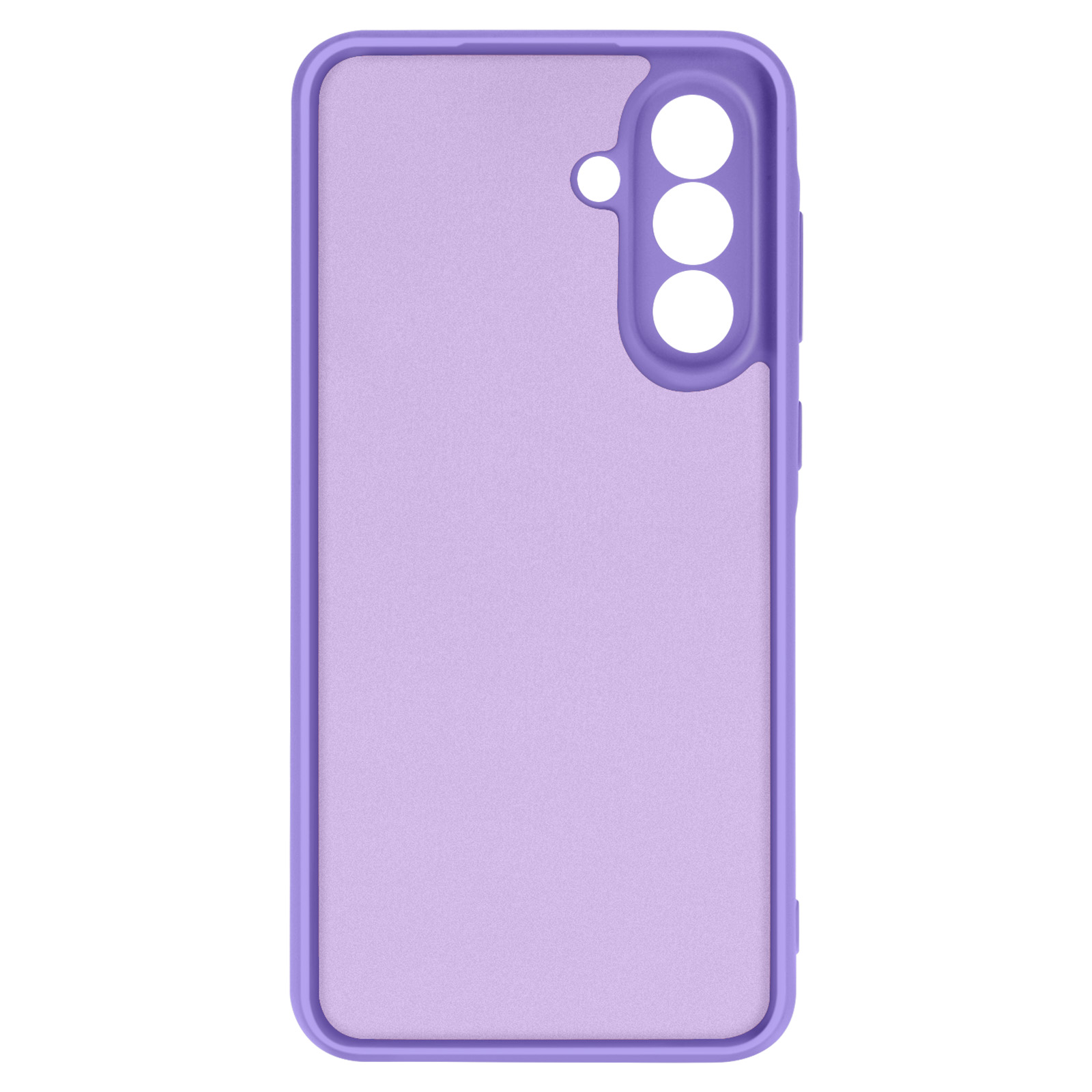 Coque de téléphone violette avec découpes caméra et texture lisse.