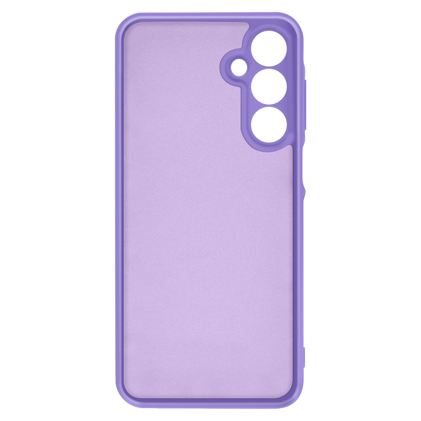 Custodia per telefono viola. Con ritaglio fotocamera e pulsanti laterali. Mostra un telefono dentro.
