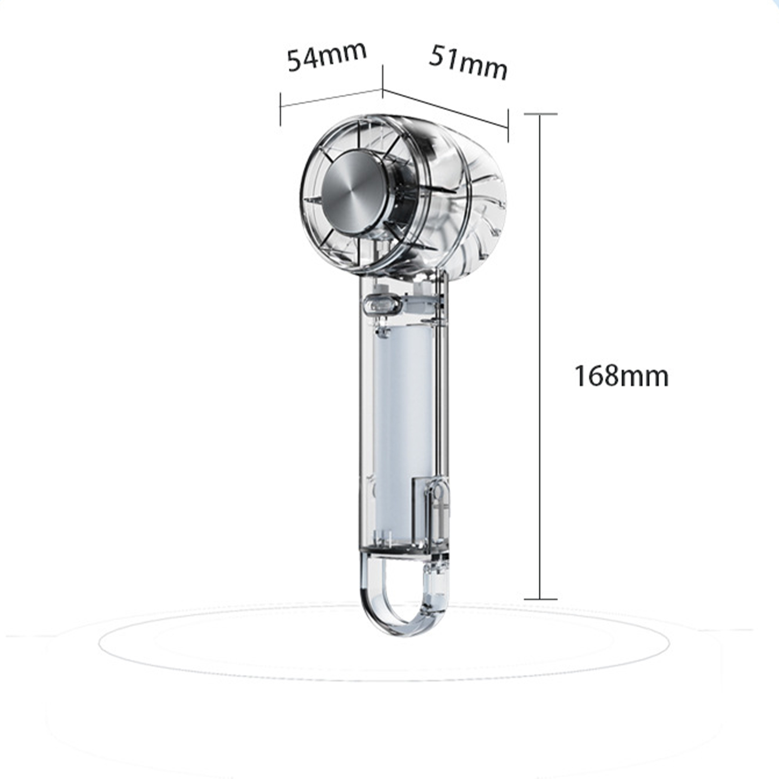 Duschkopf mit den Maßen 54 mm, 51 mm und 168 mm.