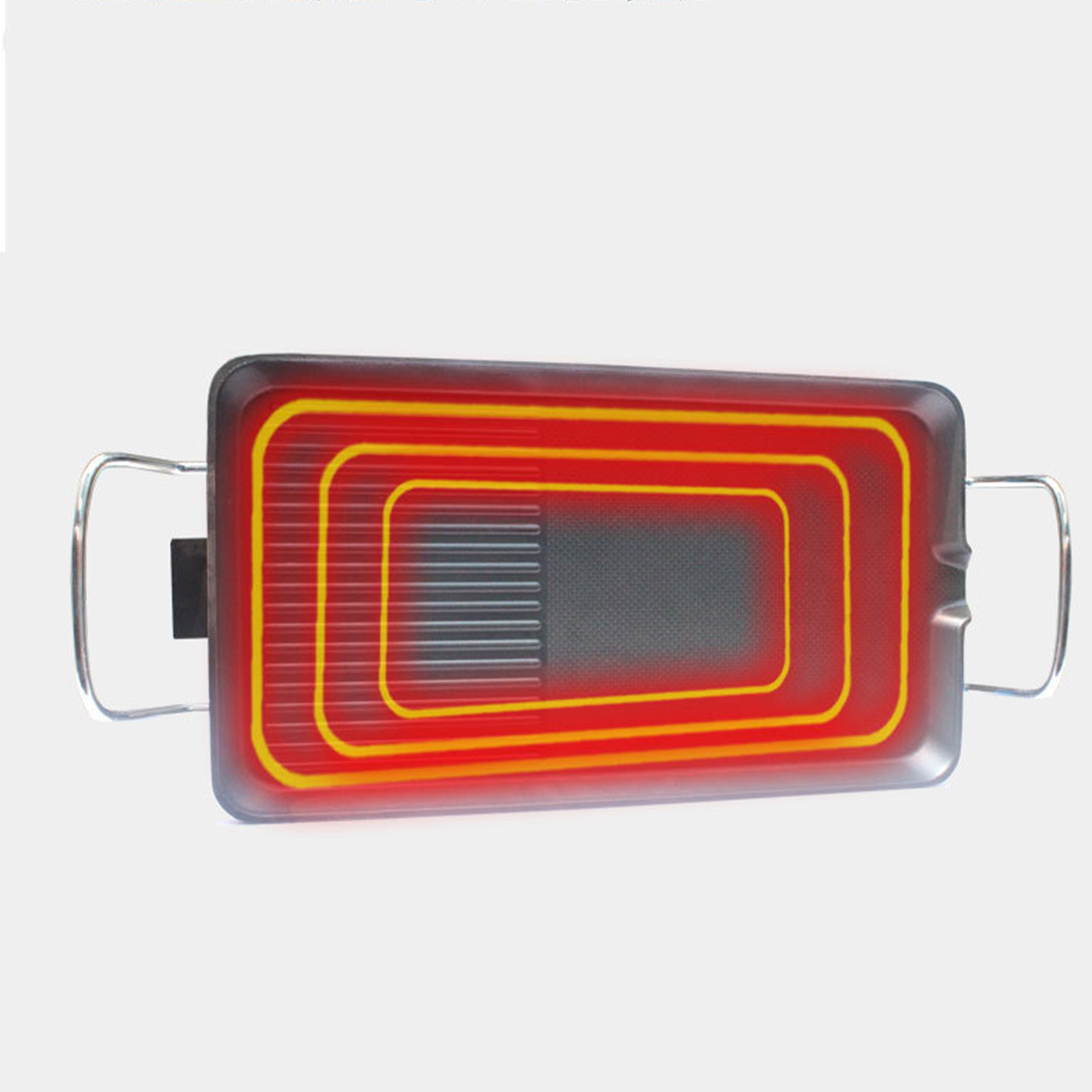 Ein rechteckiges Heizelement mit sichtbaren roten und gelben Heizmustern.