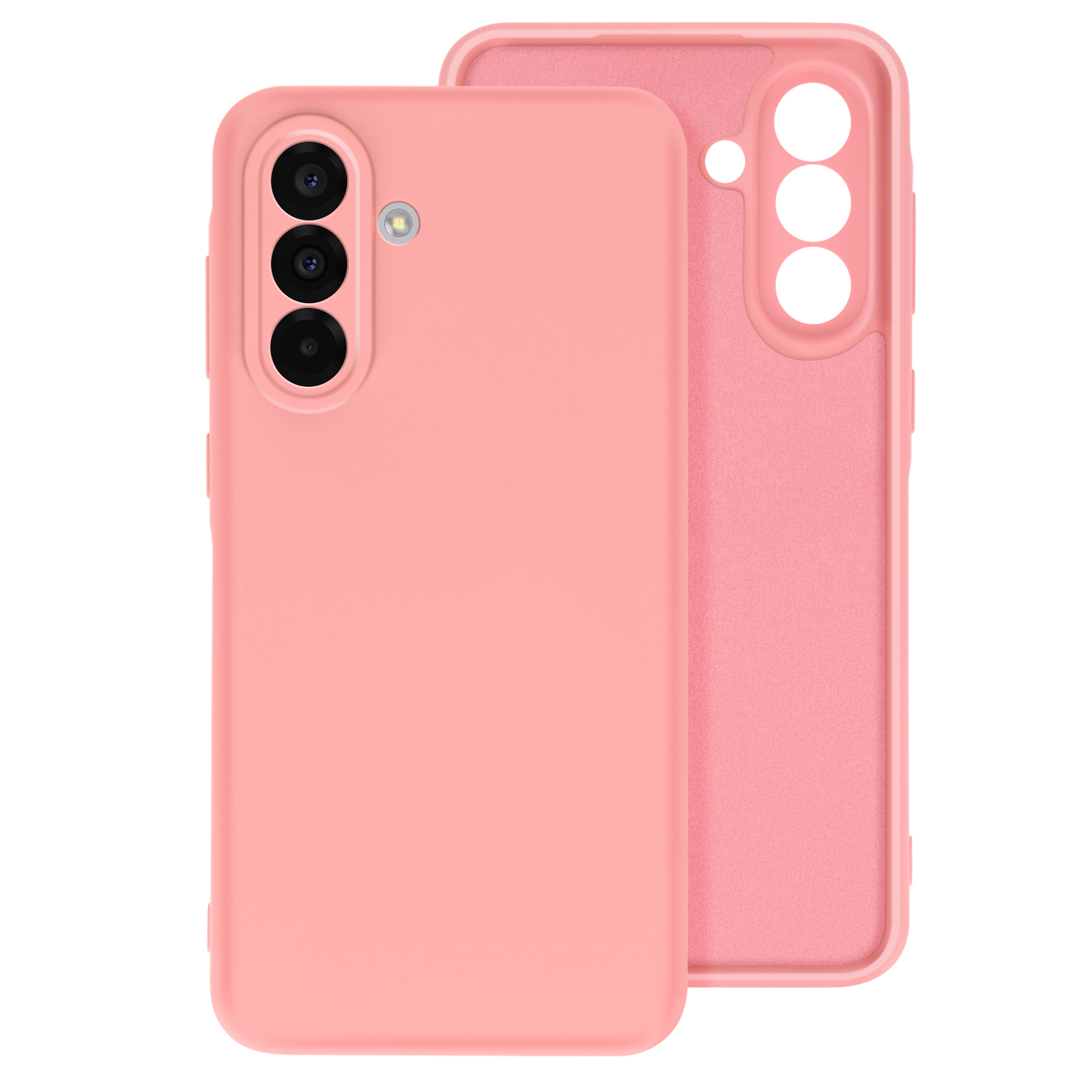 Roze telefoonhoes, voor- en achteraanzicht.