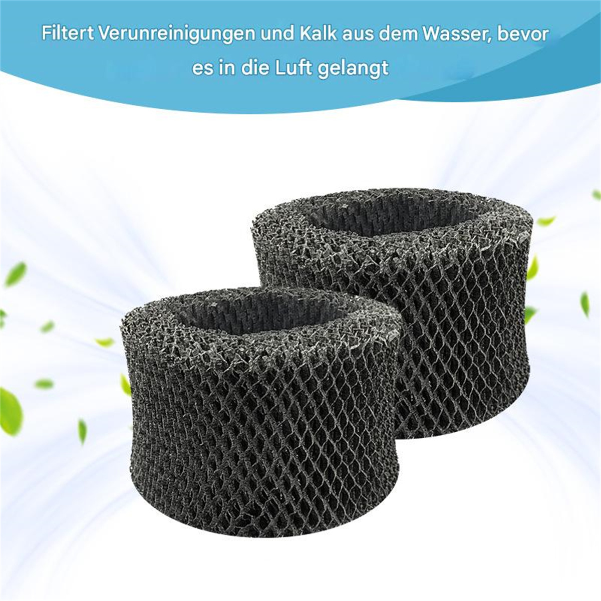 Zwei schwarze zylindrische Luftfilter-Ersatzteile mit Wabenmuster.