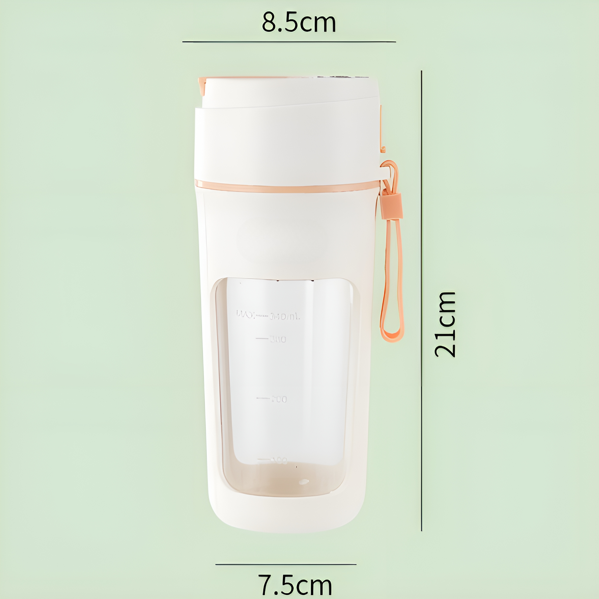 Weiße und klare Wasserflasche mit Messungen, die ihre Größe zeigen.