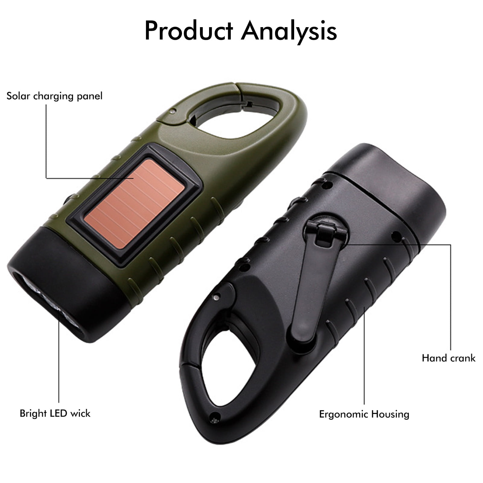 Zwei Taschenlampen mit Sonnenkollektoren und ergonomischen Griffen, helle LED.