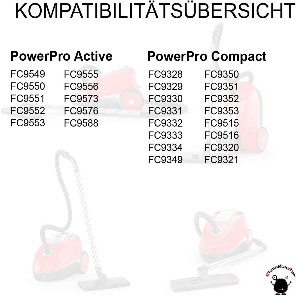 Vergleichstabelle für Staubsaugermodelle mit roten Staubsaugern.
